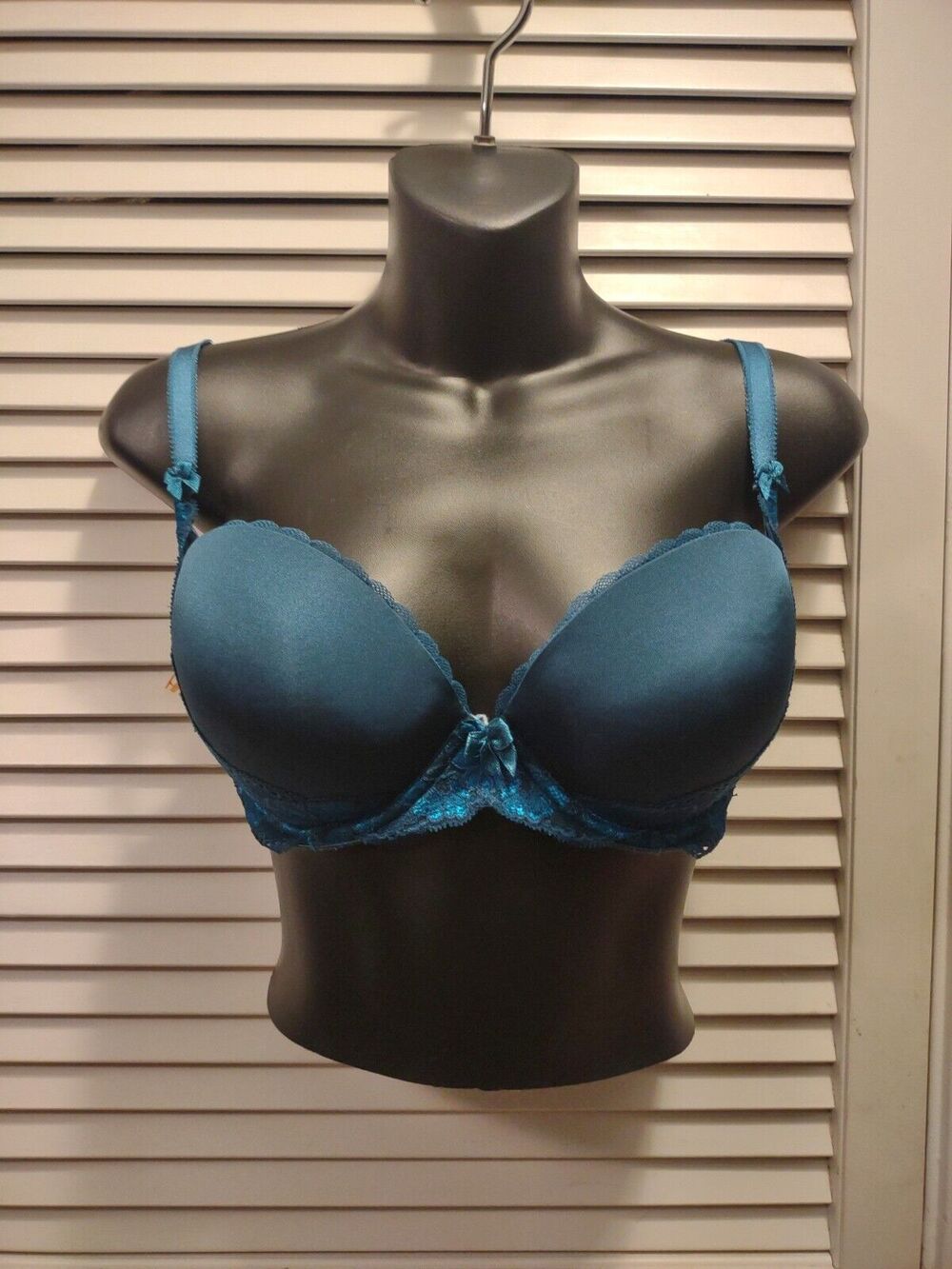 Adore Me Green Floral Lace Trim Underwire Padded Push-up Bra Women's Size 34D